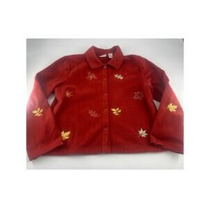 CC Hughes Sweater Women Medium Orange Fall Leaves Button Cardigan Granny Cottage